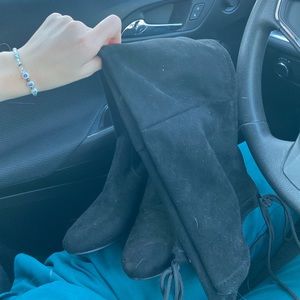 Black suede knee high boots